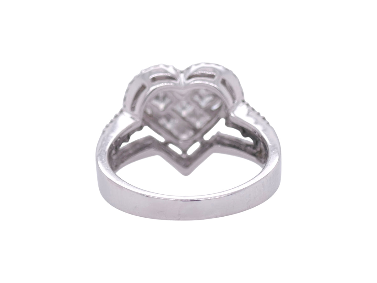 18k White Gold Heart Shaped Ring – Round, Princess, and Marquise Diamonds Sz 5.5