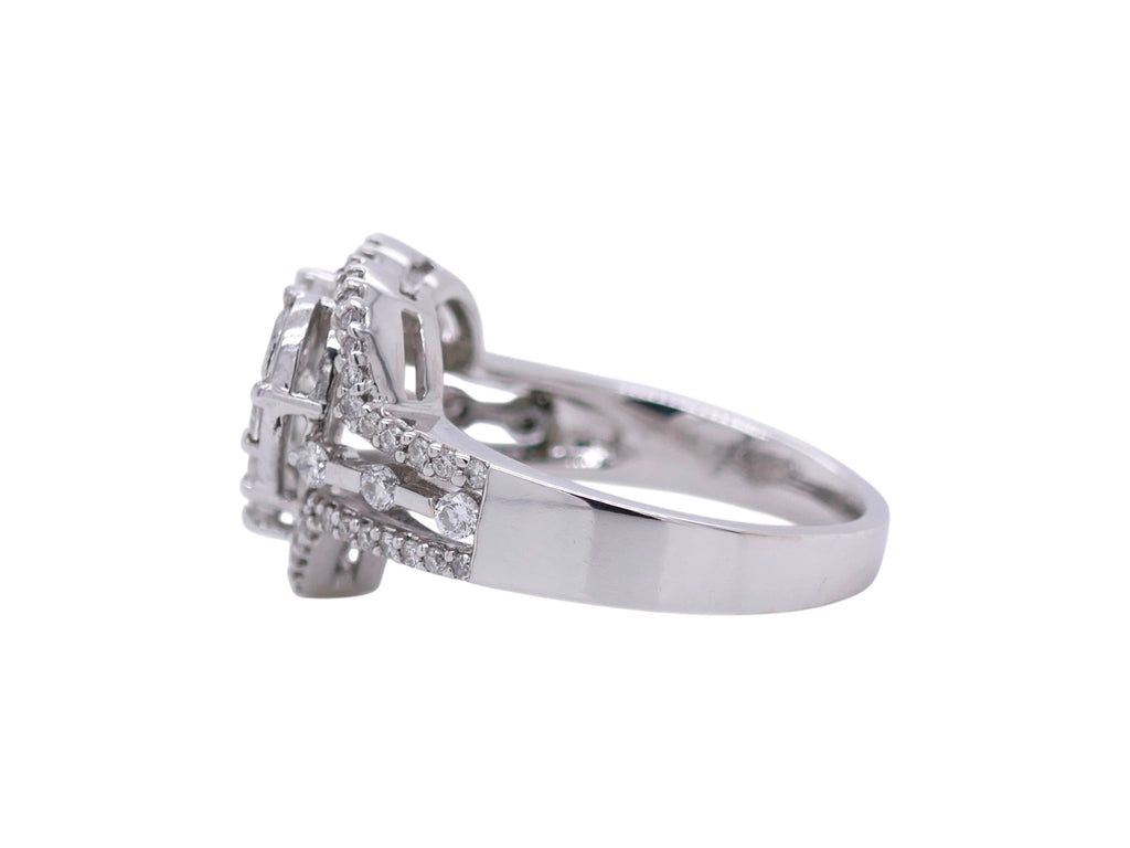 18k White Gold Heart Shaped Ring – Round, Princess, and Marquise Diamonds Sz 5.5