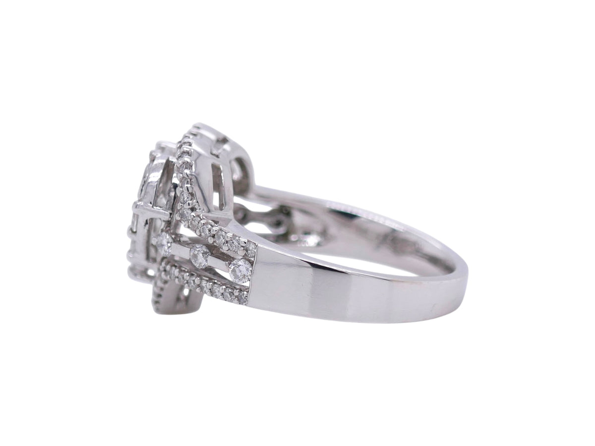 18k White Gold Heart Shaped Ring – Round, Princess, and Marquise Diamonds Sz 5.5