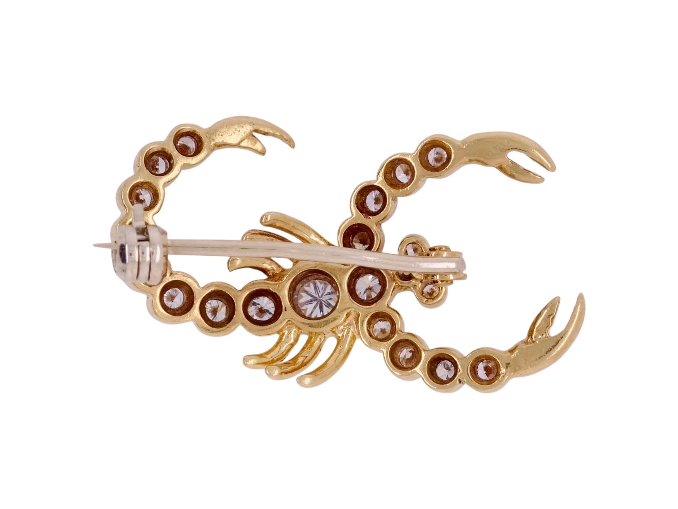 18k Yellow Gold & Diamond Scorpion Pin – 0.45 ctw