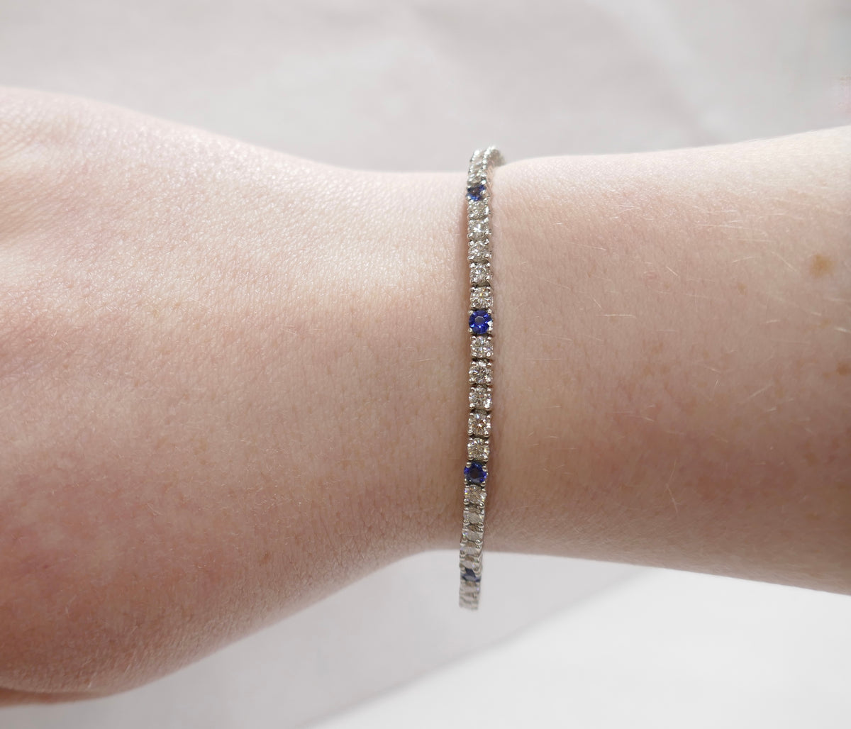 Platinum Diamond & Sapphire Tennis Bracelet 7+ in