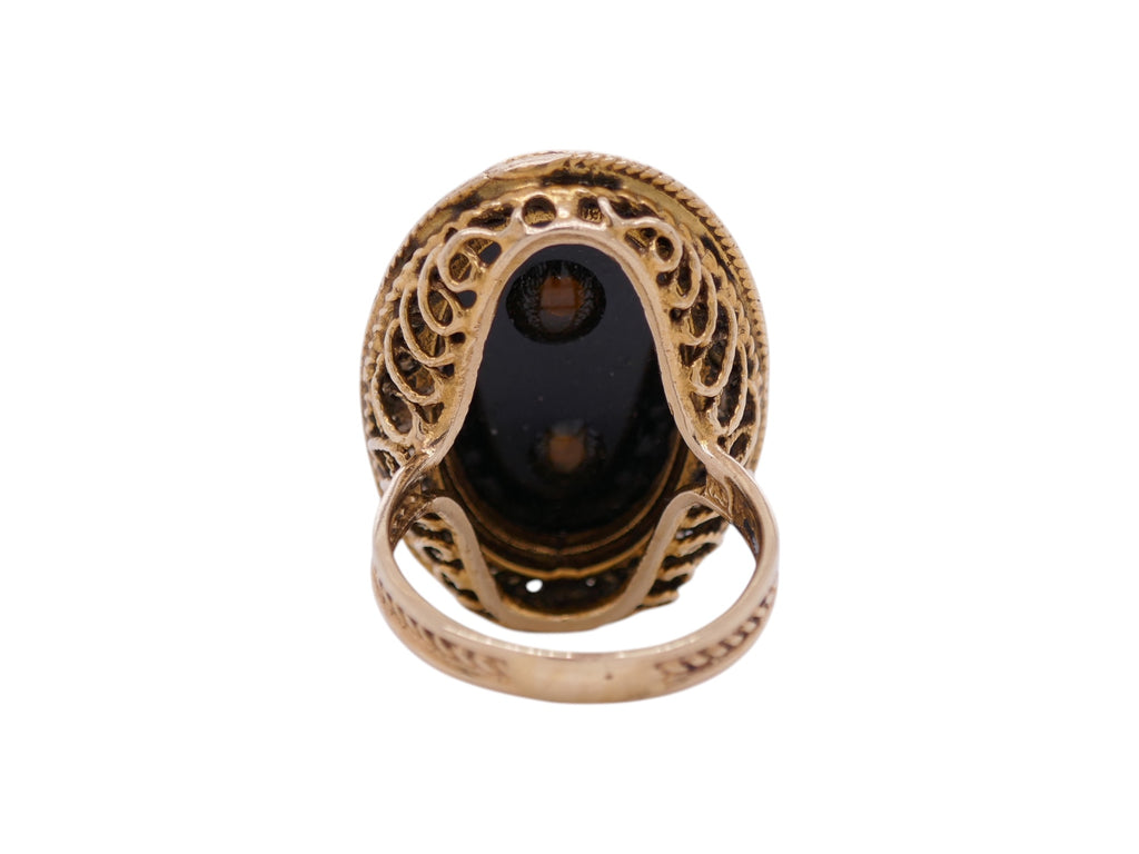Mourning Ring 14K Yellow Gold Black Onyx Seed Pearl Size 8