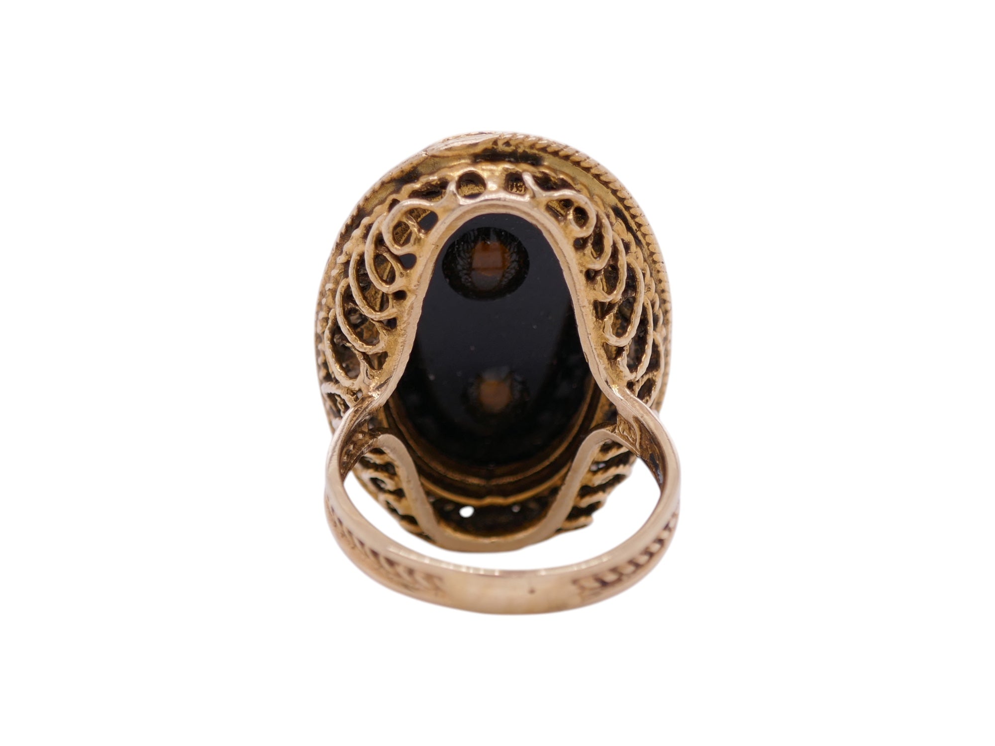 Mourning Ring 14K Yellow Gold Black Onyx Seed Pearl Size 8