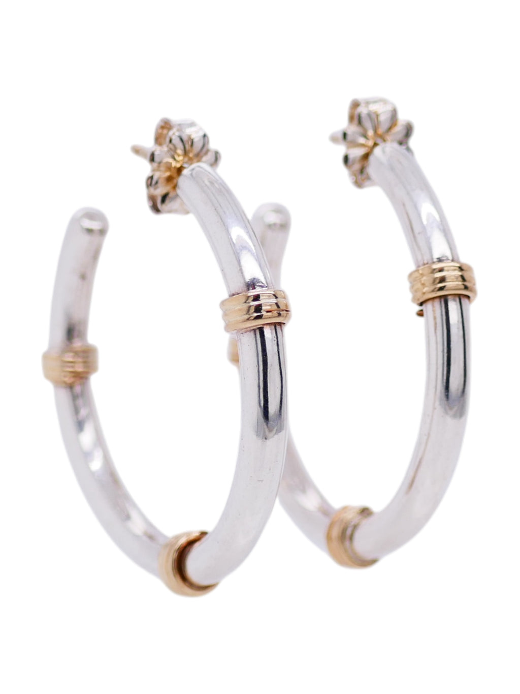 Vintage Tiffany & Co. Sterling Silver & 14k Gold Hoop Earrings