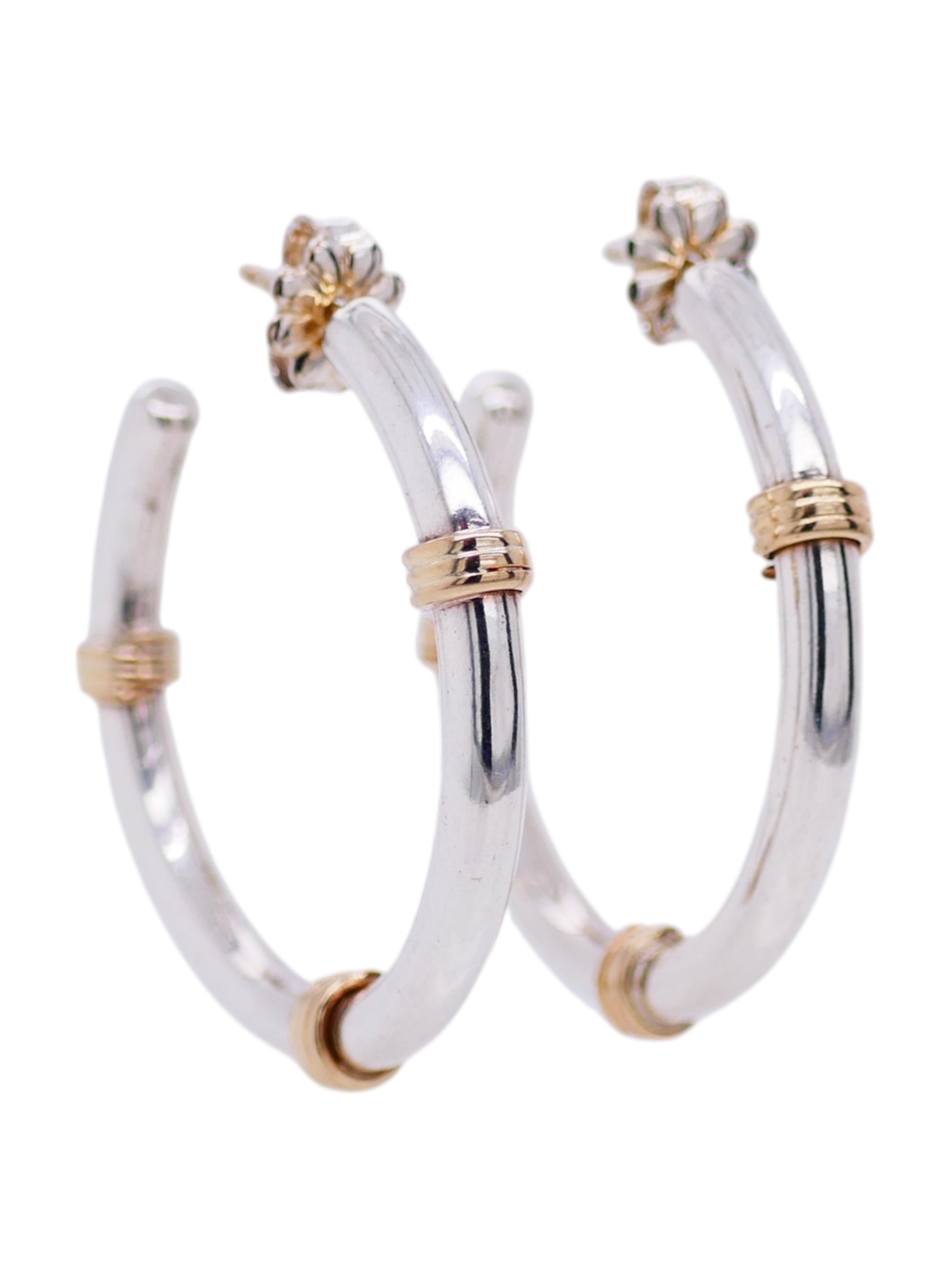 Vintage Tiffany & Co. Sterling Silver & 14k Gold Hoop Earrings