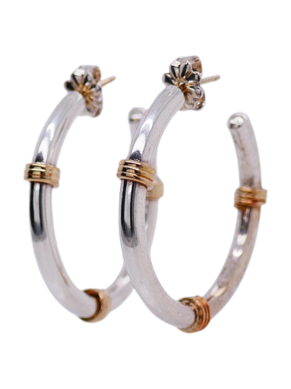 Vintage Tiffany & Co. Sterling Silver & 14k Gold Hoop Earrings