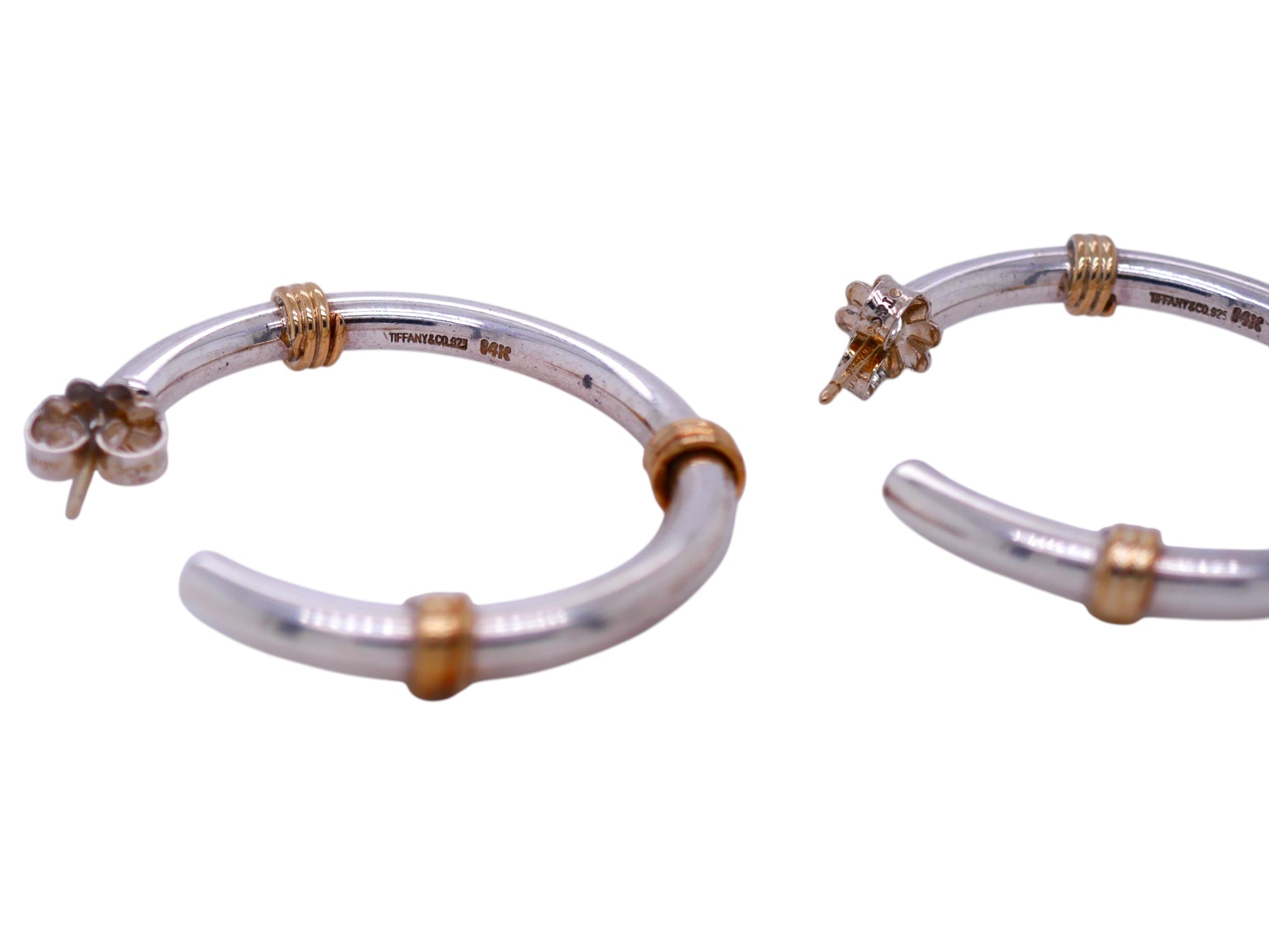Vintage Tiffany & Co. Sterling Silver & 14k Gold Hoop Earrings