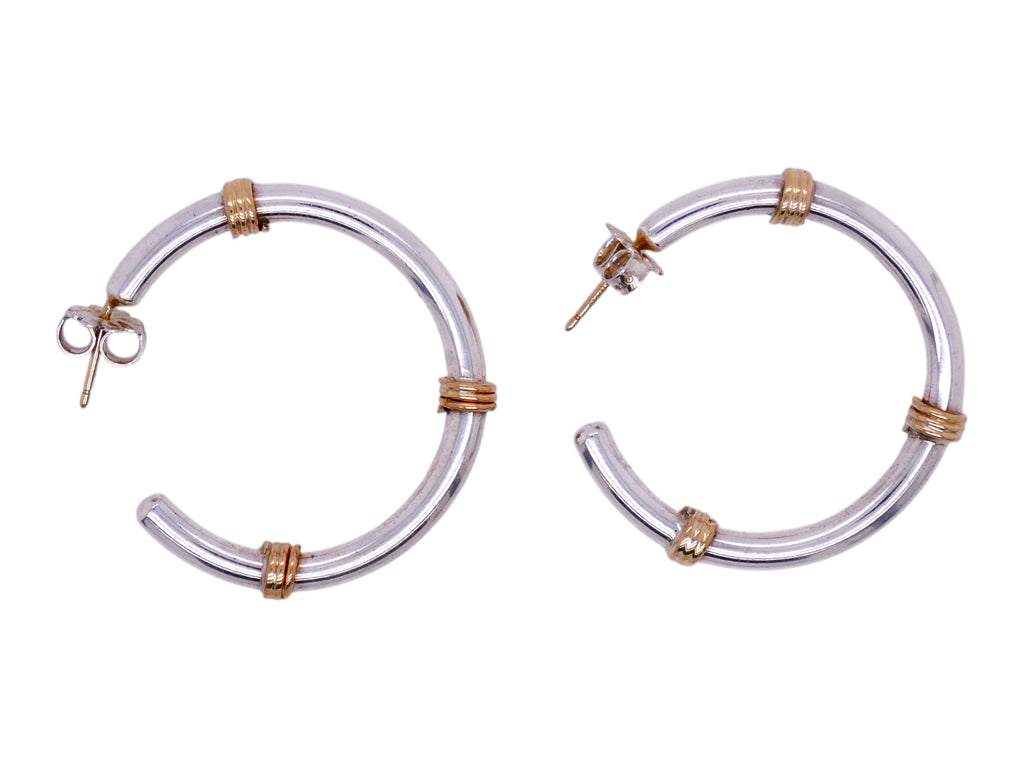 Vintage Tiffany & Co. Sterling Silver & 14k Gold Hoop Earrings