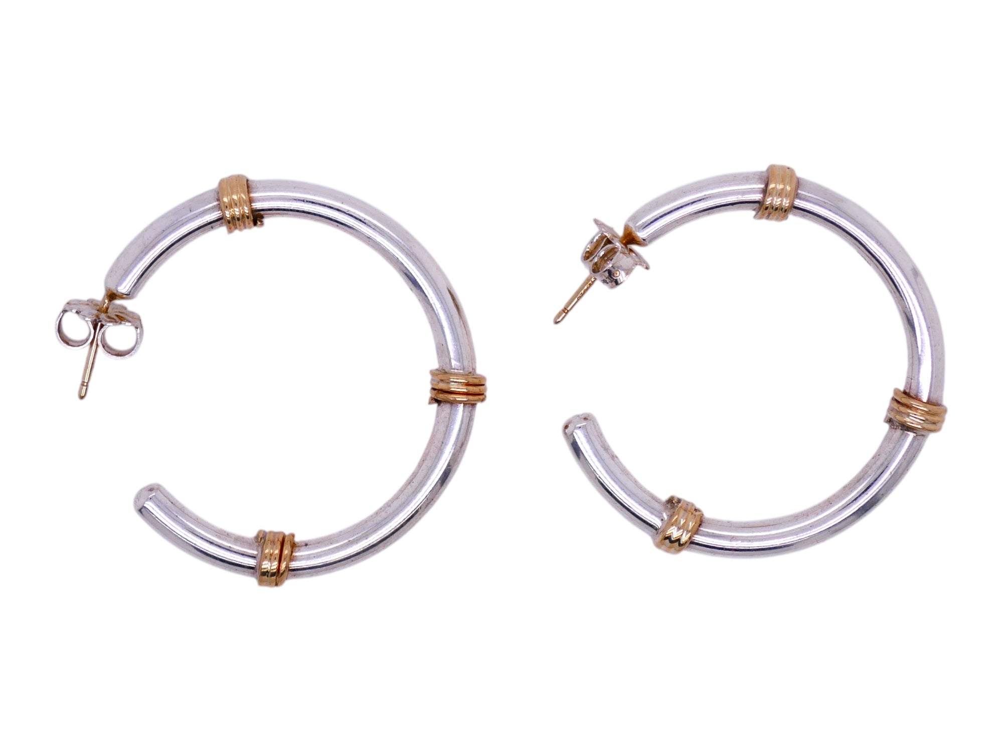 Vintage Tiffany & Co. Sterling Silver & 14k Gold Hoop Earrings