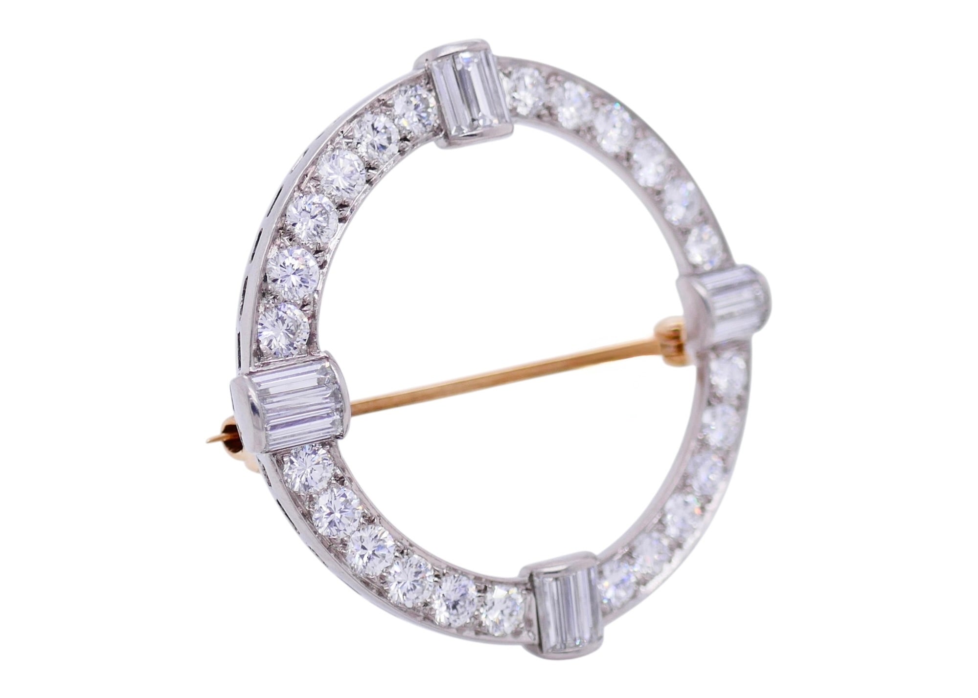 Vintage Tiffany & Co. Palladium & 14K Gold Diamond Circle Brooch/ Pin