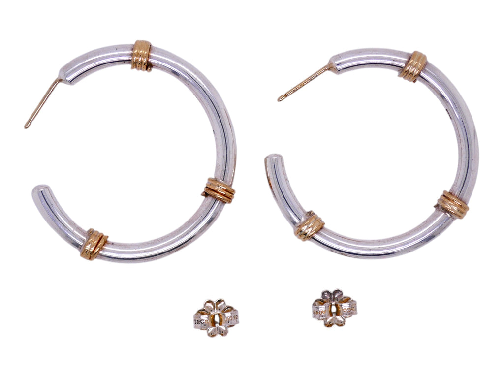 Vintage Tiffany & Co. Sterling Silver & 14k Gold Hoop Earrings