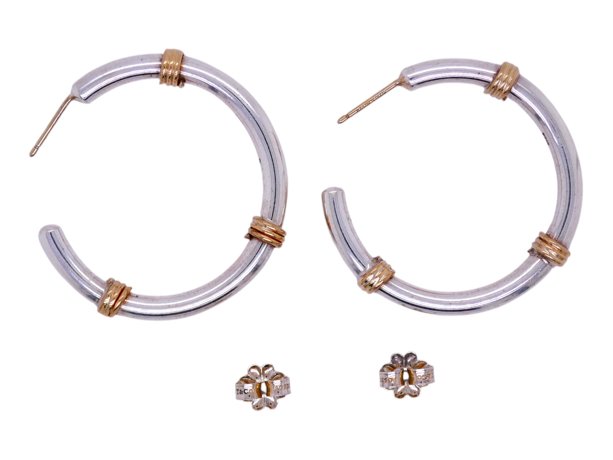 Vintage Tiffany & Co. Sterling Silver & 14k Gold Hoop Earrings