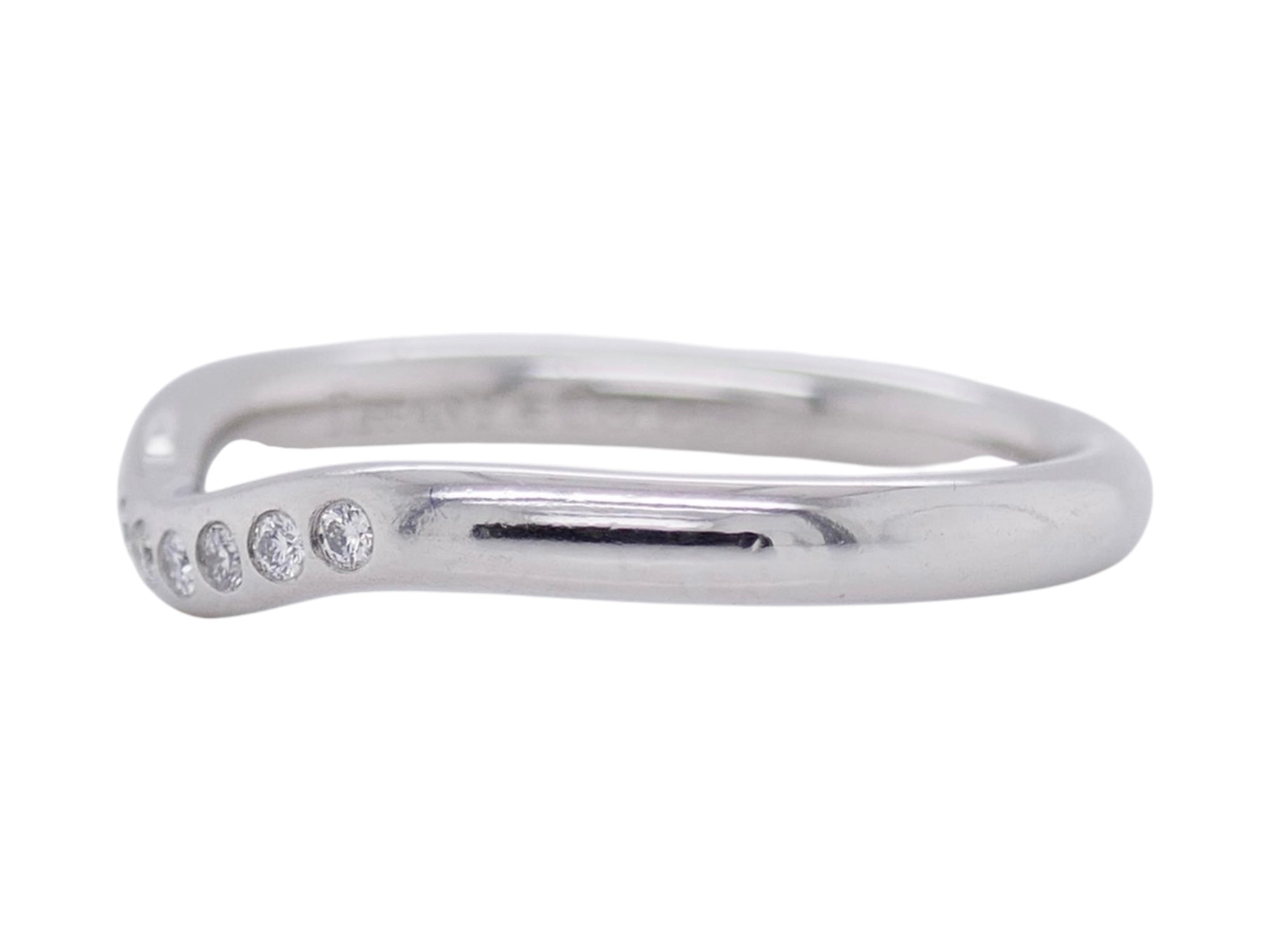 Tiffany & Co. Elsa Peretti Platinum & Diamond Curved Ring Size 5