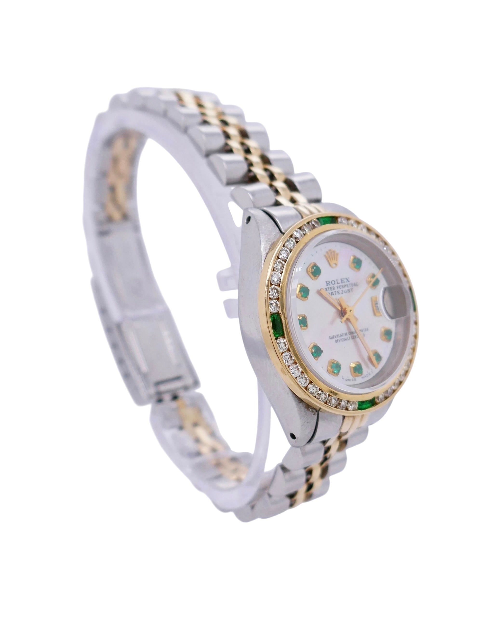 Rolex Oyster Perpetual Datejust 69173–18k Gold & Steel–Diamond & Emerald Bezel