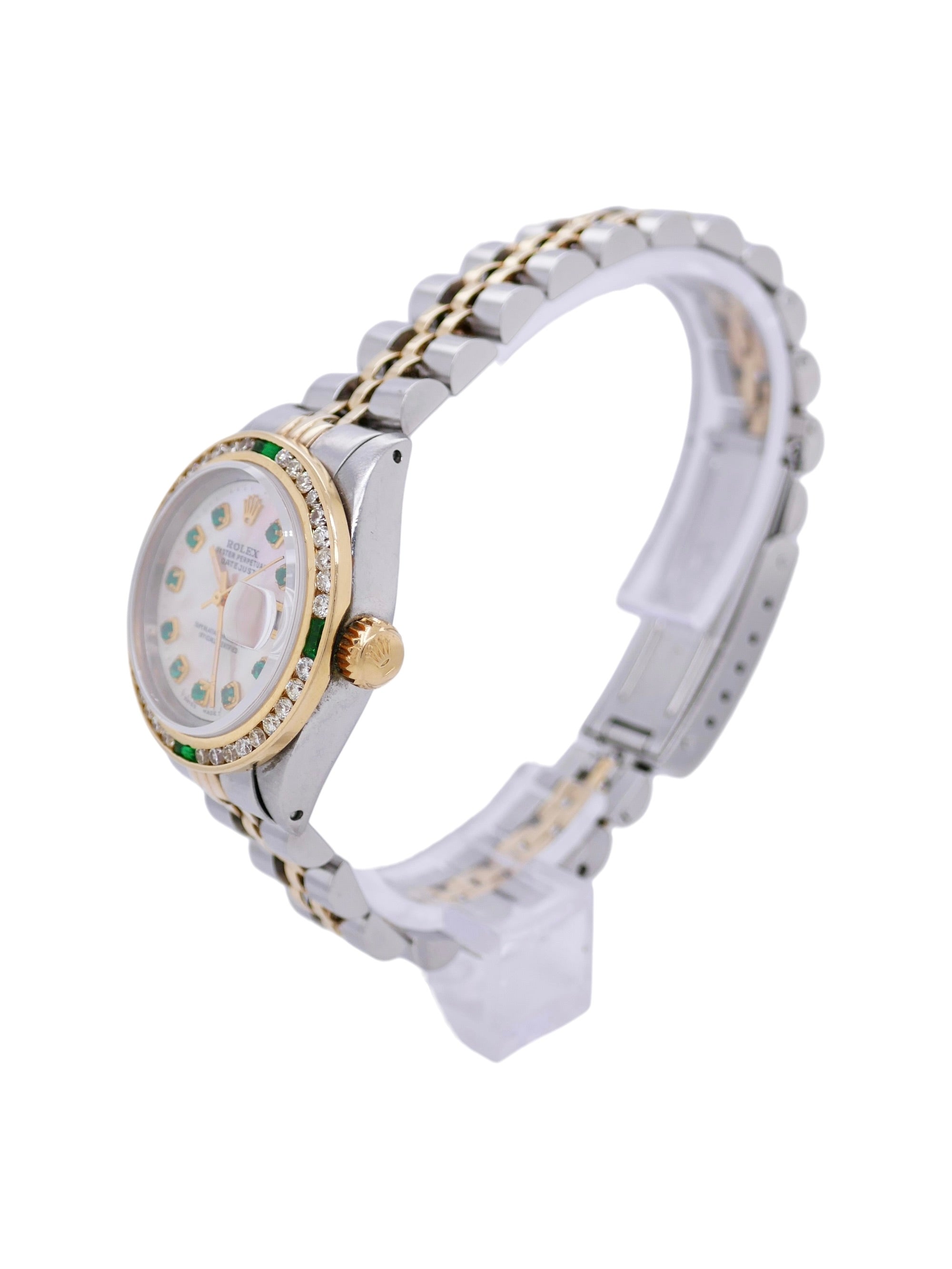 Rolex Oyster Perpetual Datejust 69173–18k Gold & Steel–Diamond & Emerald Bezel