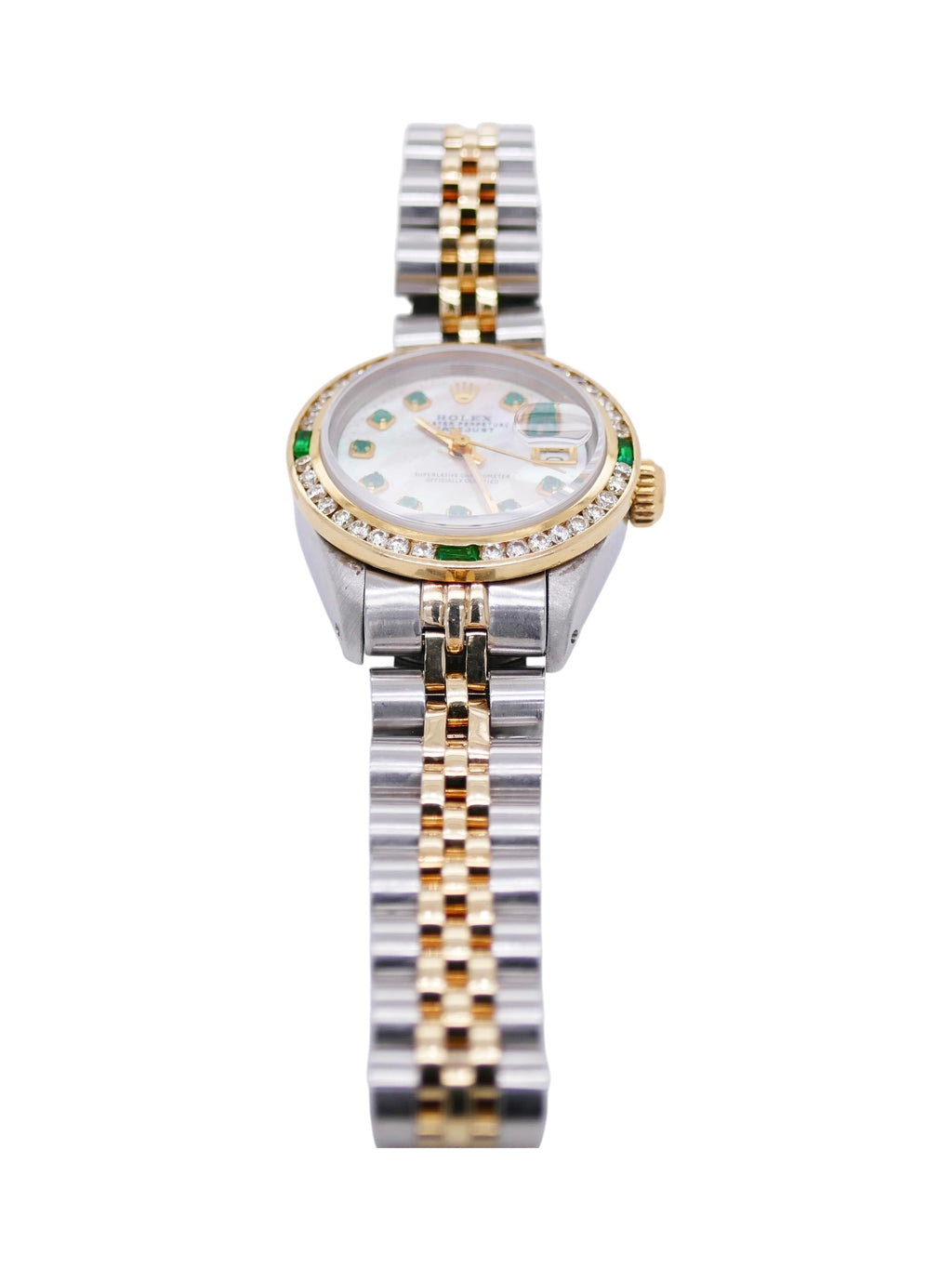 Rolex Oyster Perpetual Datejust 69173–18k Gold & Steel–Diamond & Emerald Bezel
