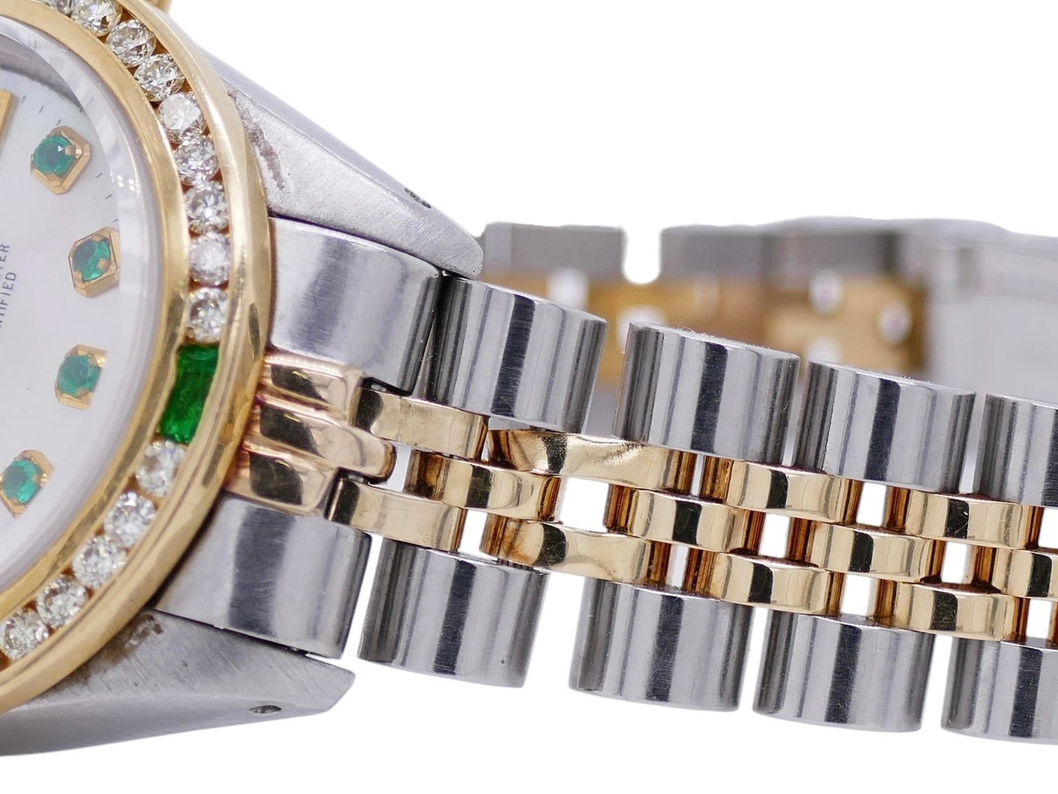 Rolex Oyster Perpetual Datejust 69173–18k Gold & Steel–Diamond & Emerald Bezel