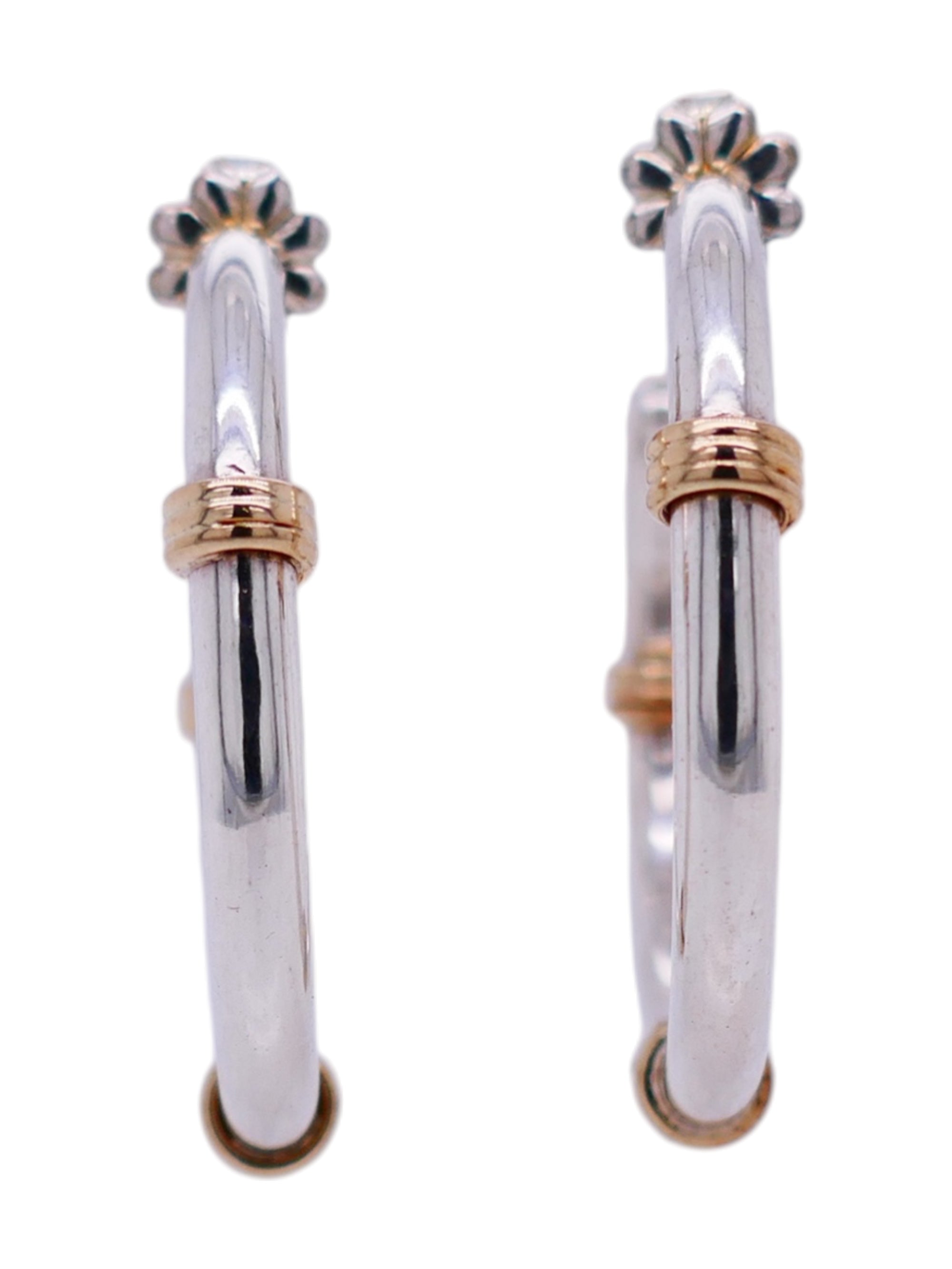 Vintage Tiffany & Co. Sterling Silver & 14k Gold Hoop Earrings