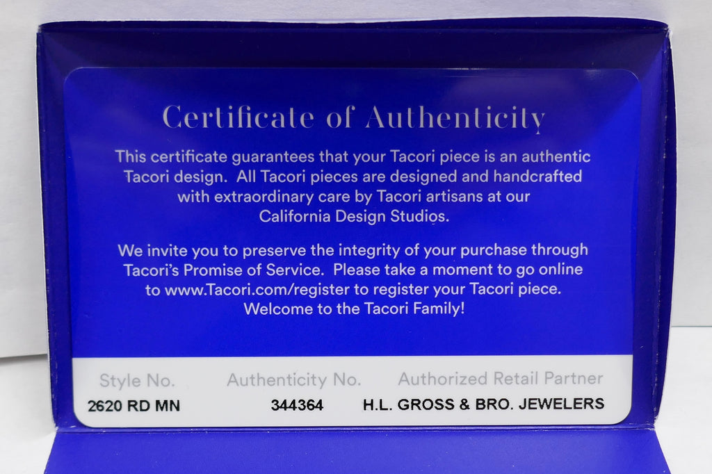 Tacori Platinum Engagement Ring 0.55 ct Diamond Size 4.25 Box & Bag Included