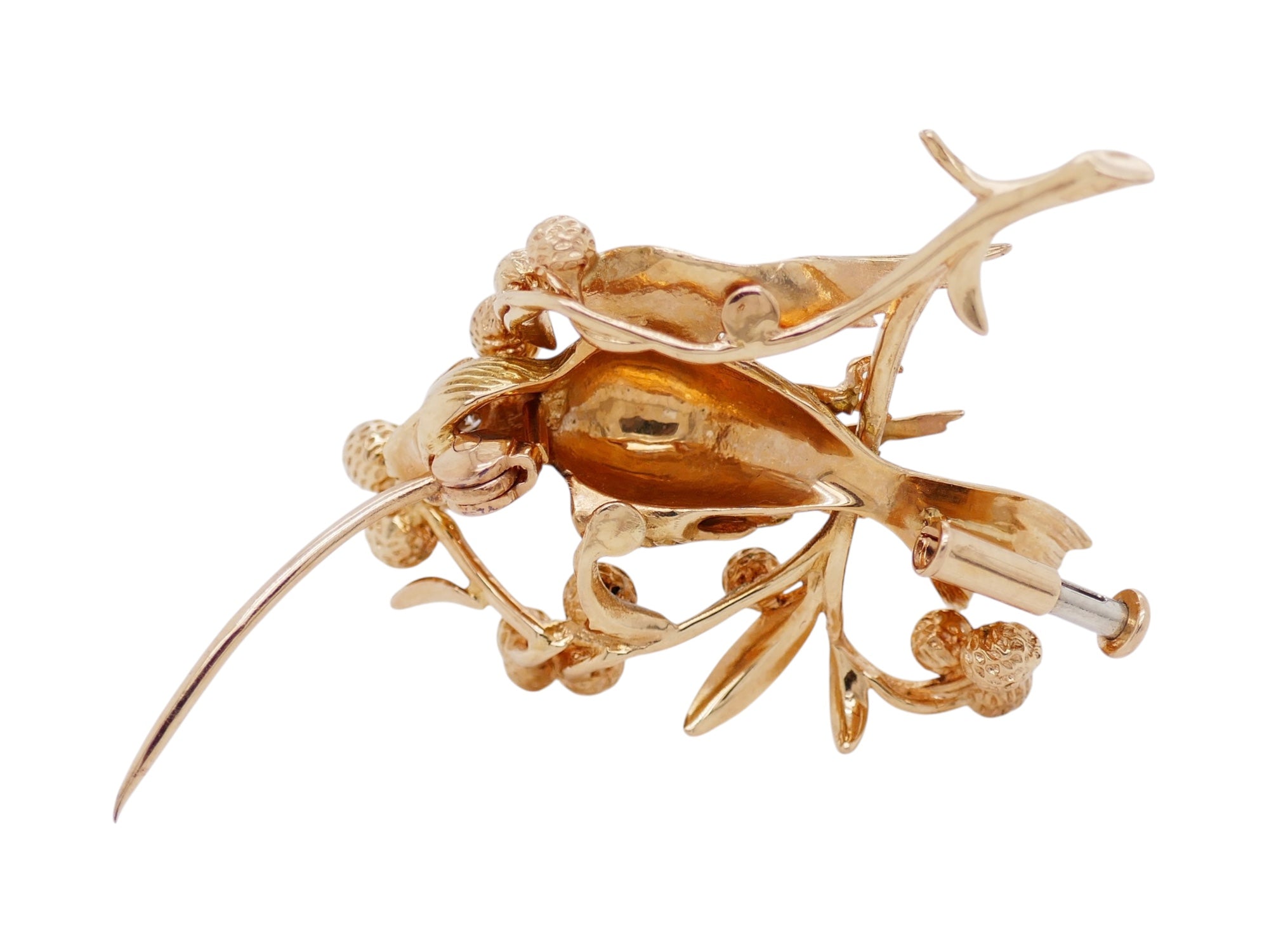 18K Yellow Gold Bird Brooch with Diamond Accent