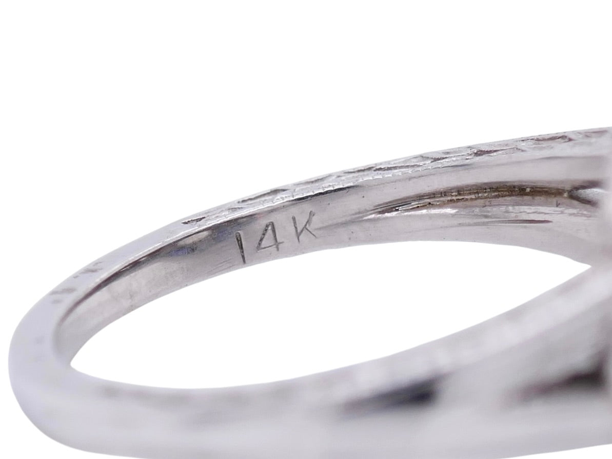 Vintage-Inspired 14K White Gold Diamond & Sapphire Ring Sz 7.25 – Art Deco Style