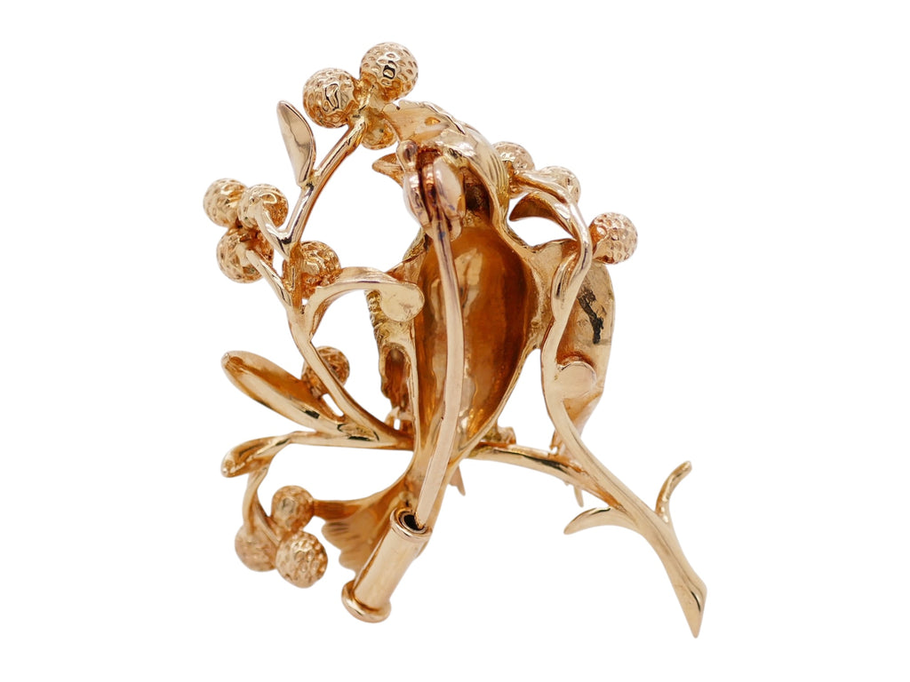 18K Yellow Gold Bird Brooch with Diamond Accent