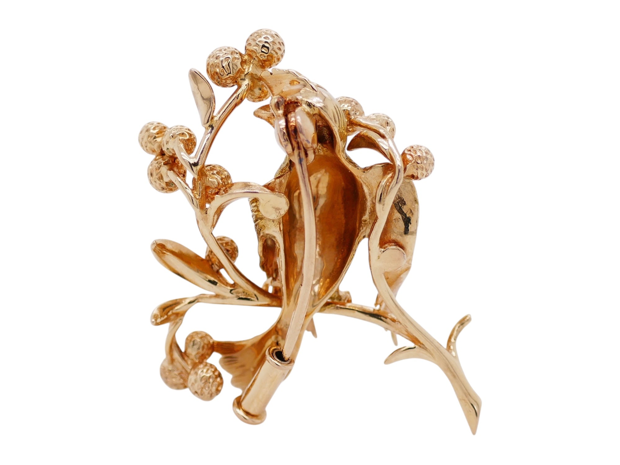 18K Yellow Gold Bird Brooch with Diamond Accent