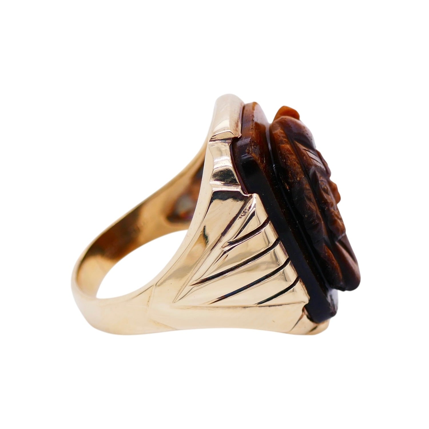 Vintage Handmade 10k Gold Tiger's Eye Cameo Ring Size 8.25