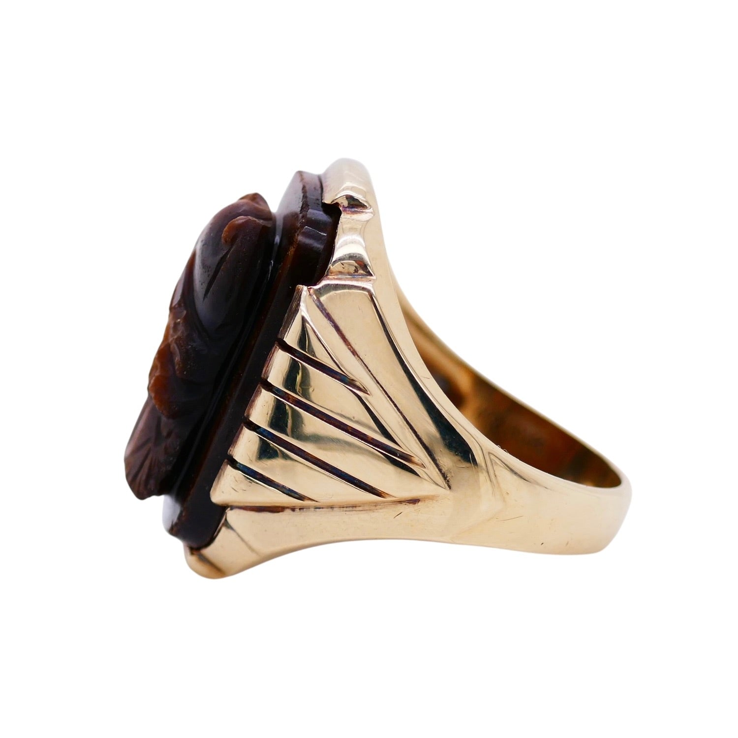 Vintage Handmade 10k Gold Tiger's Eye Cameo Ring Size 8.25