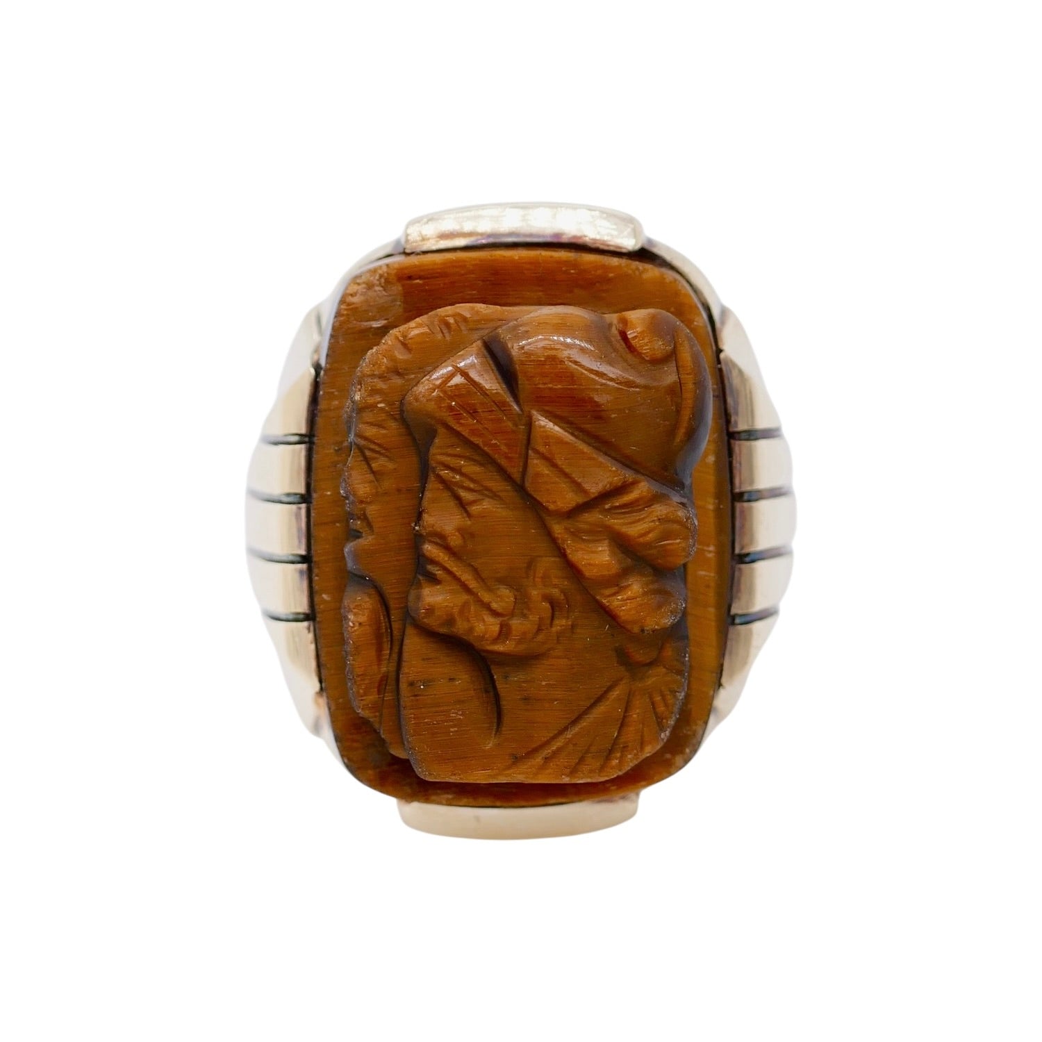 Vintage Handmade 10k Gold Tiger's Eye Cameo Ring Size 8.25