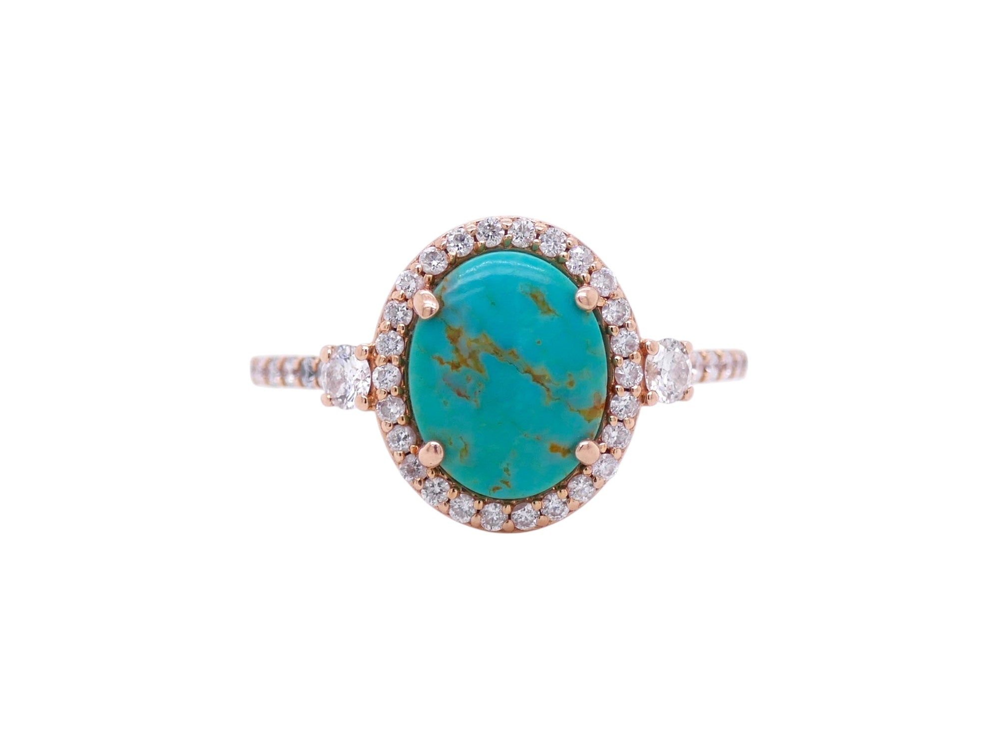 14k Rose Gold Turquoise & Diamond Two Ring Set Size 8.5
