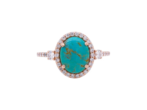 14k Rose Gold Turquoise & Diamond Two Ring Set Size 8.5