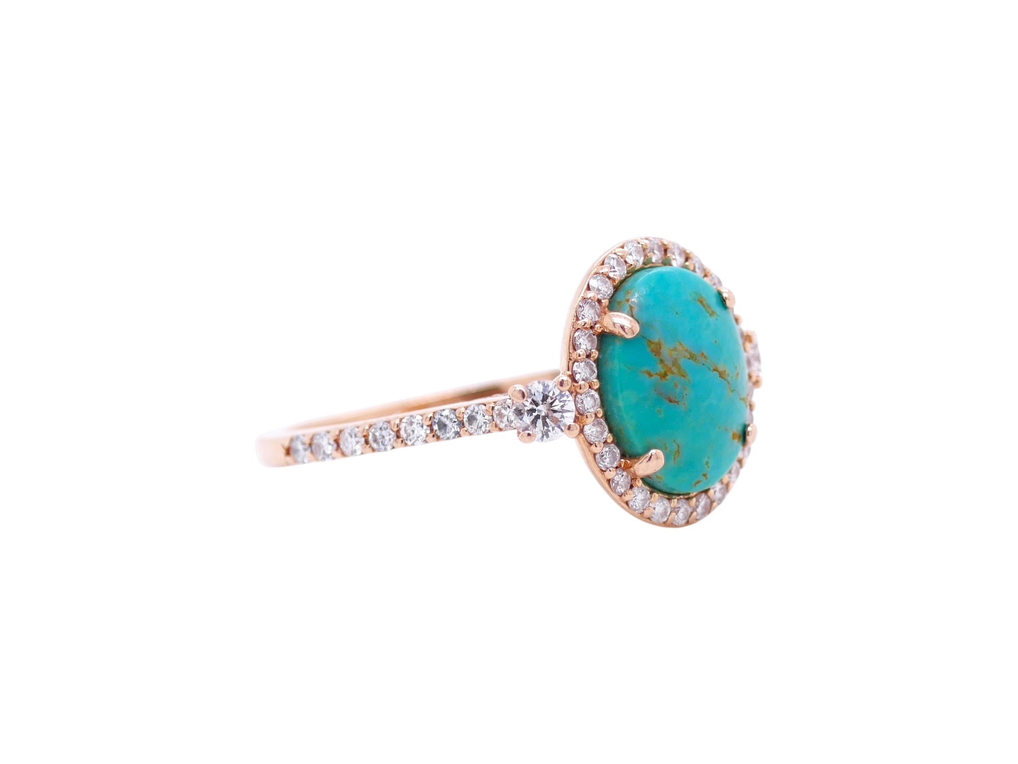 14k Rose Gold Turquoise & Diamond Two Ring Set Size 8.5
