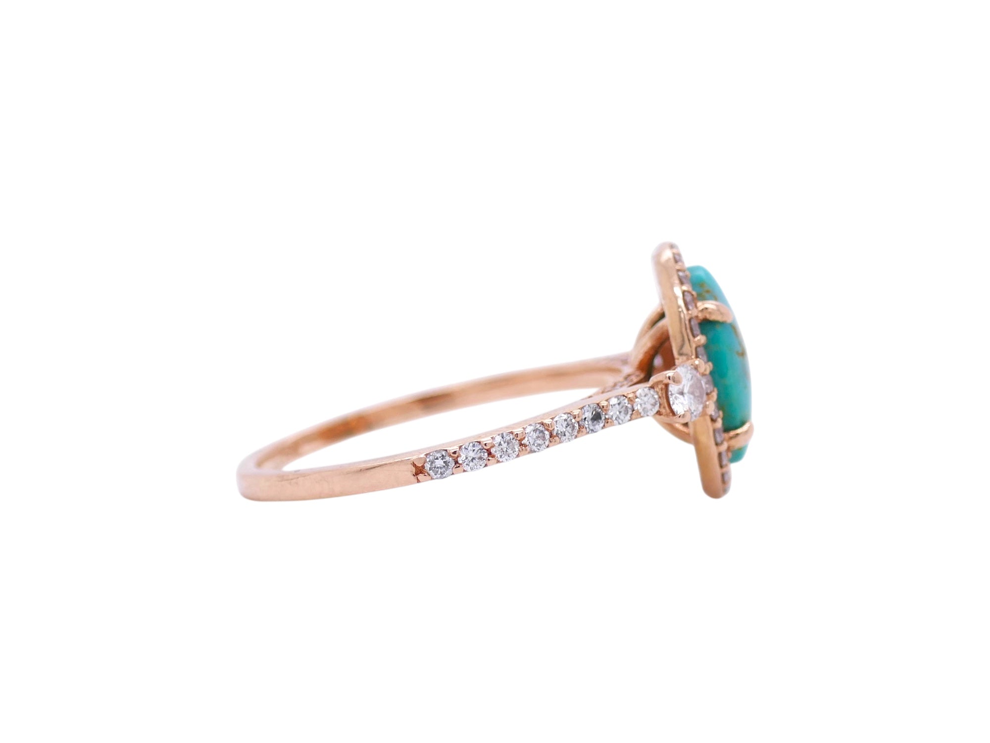 14k Rose Gold Turquoise & Diamond Two Ring Set Size 8.5