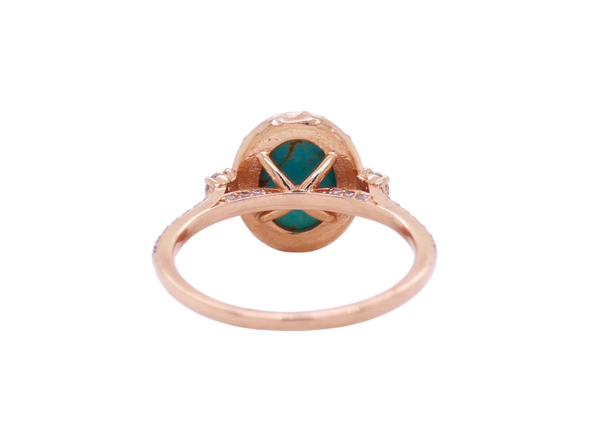 14k Rose Gold Turquoise & Diamond Two Ring Set Size 8.5