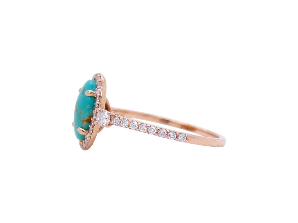 14k Rose Gold Turquoise & Diamond Two Ring Set Size 8.5