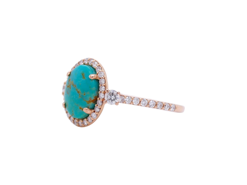 14k Rose Gold Turquoise & Diamond Two Ring Set Size 8.5
