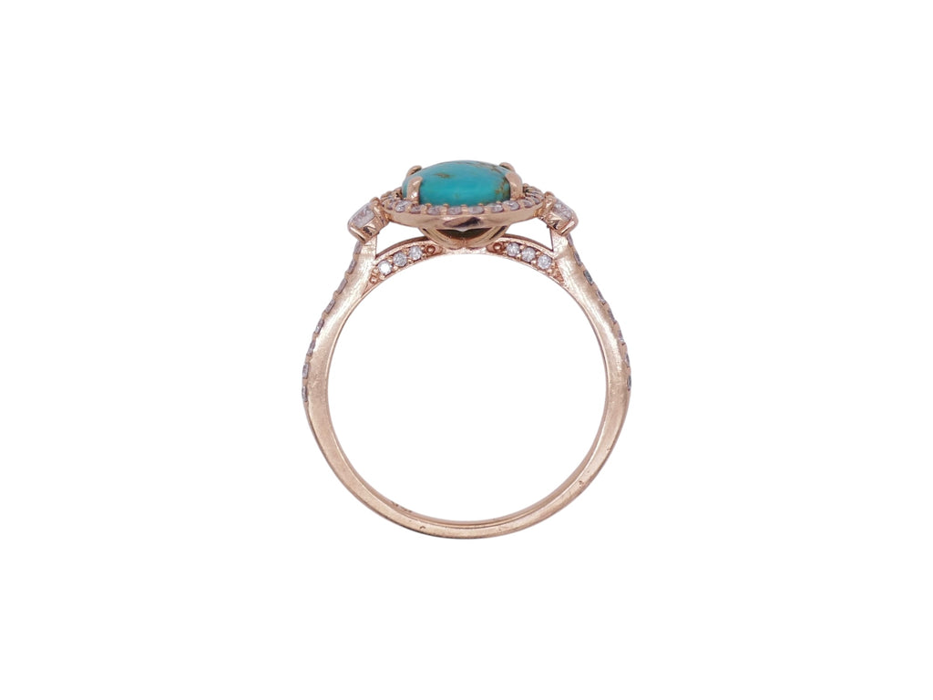 14k Rose Gold Turquoise & Diamond Two Ring Set Size 8.5