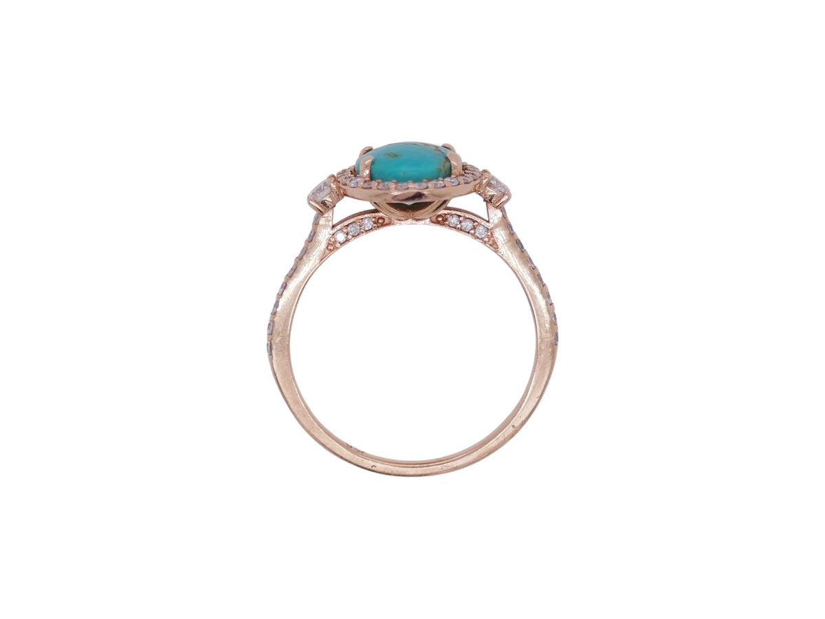 14k Rose Gold Turquoise & Diamond Two Ring Set Size 8.5