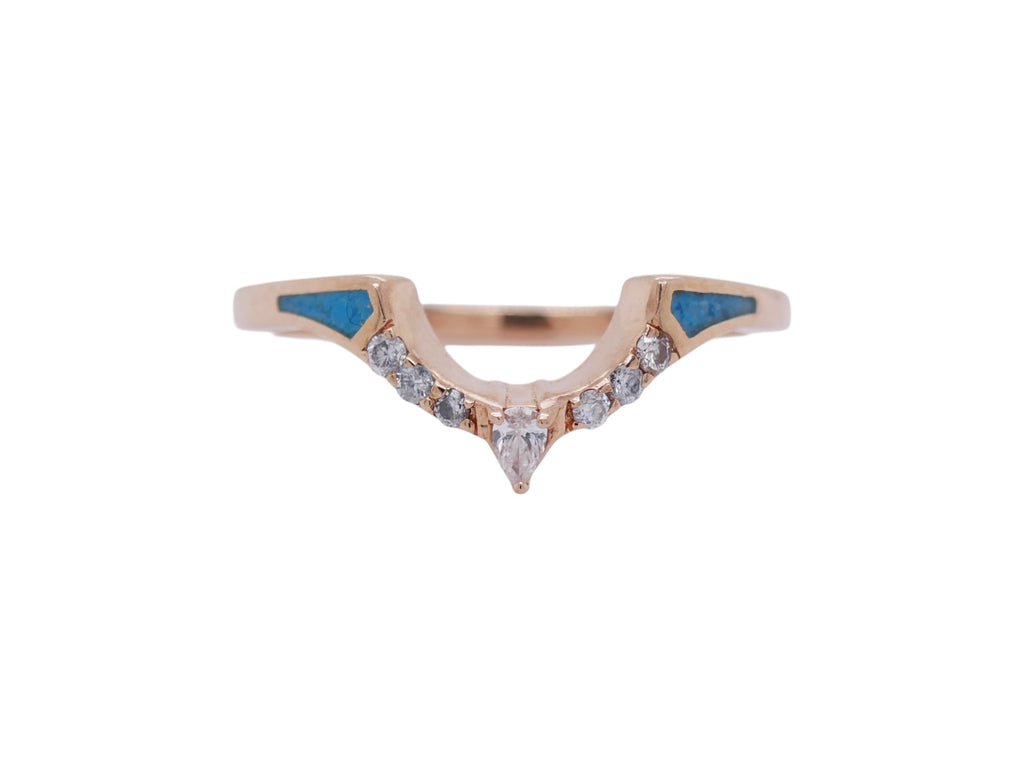 14k Rose Gold Turquoise & Diamond Two Ring Set Size 8.5
