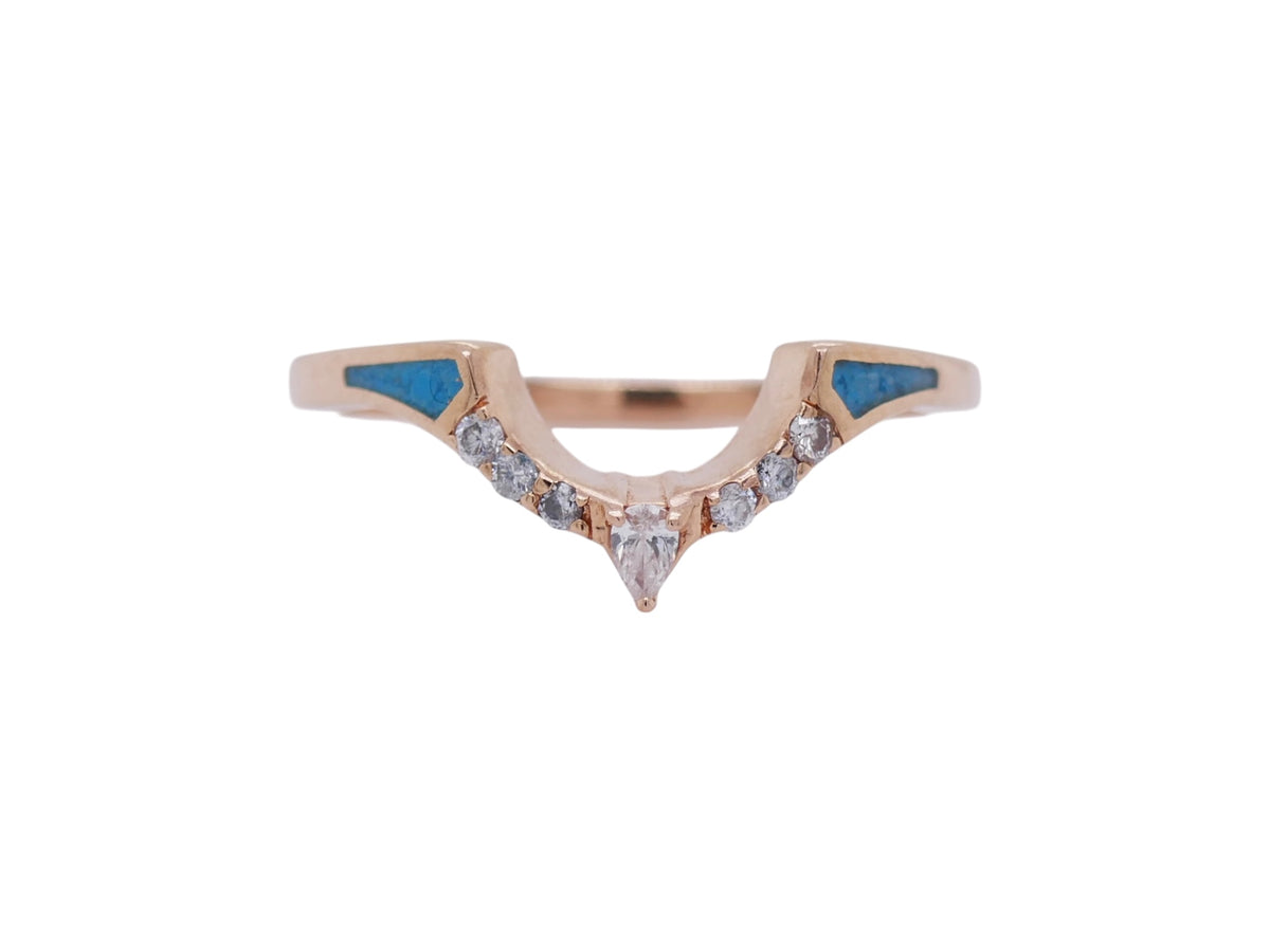 14k Rose Gold Turquoise & Diamond Two Ring Set Size 8.5