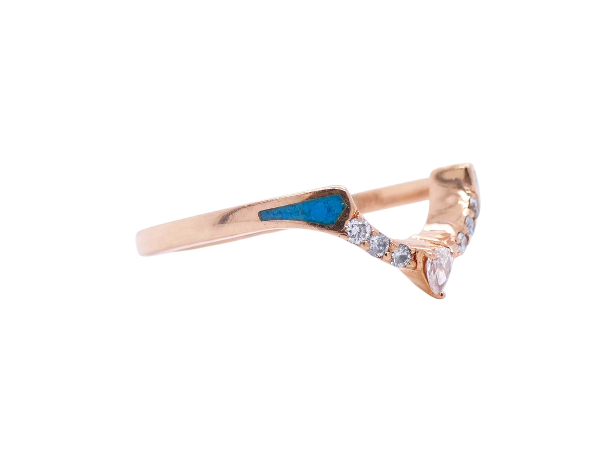 14k Rose Gold Turquoise & Diamond Two Ring Set Size 8.5