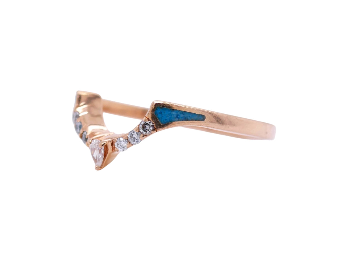 14k Rose Gold Turquoise & Diamond Two Ring Set Size 8.5