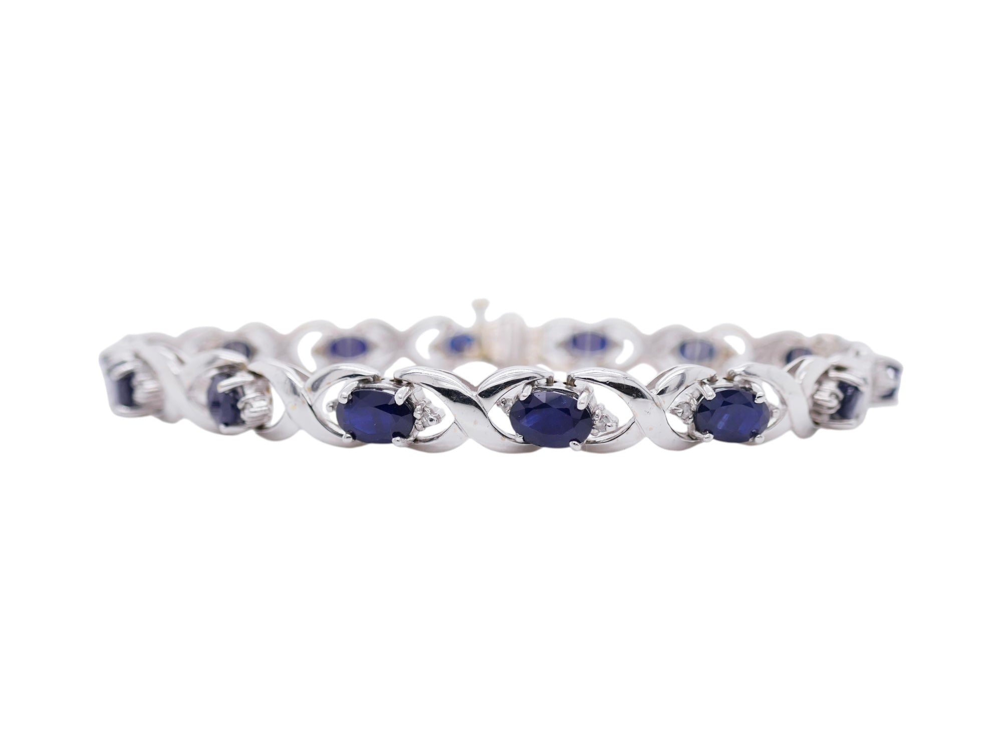 7 tcw Sapphire and Diamond 14k White Gold 7.25" Tennis Bracelet
