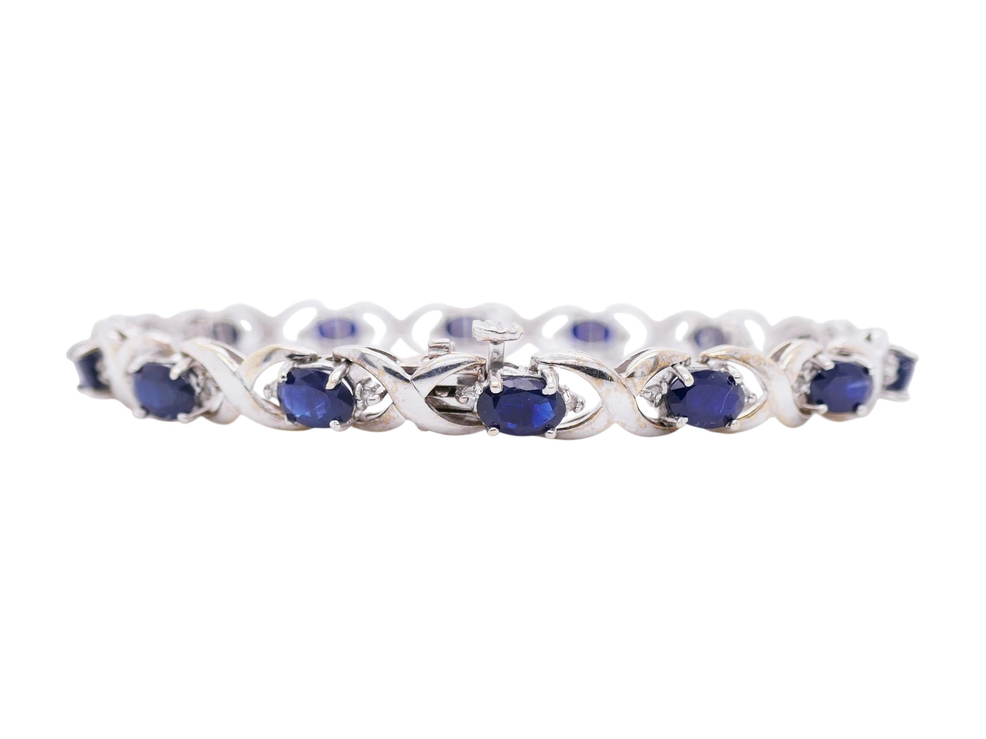 7 tcw Sapphire and Diamond 14k White Gold 7.25" Tennis Bracelet