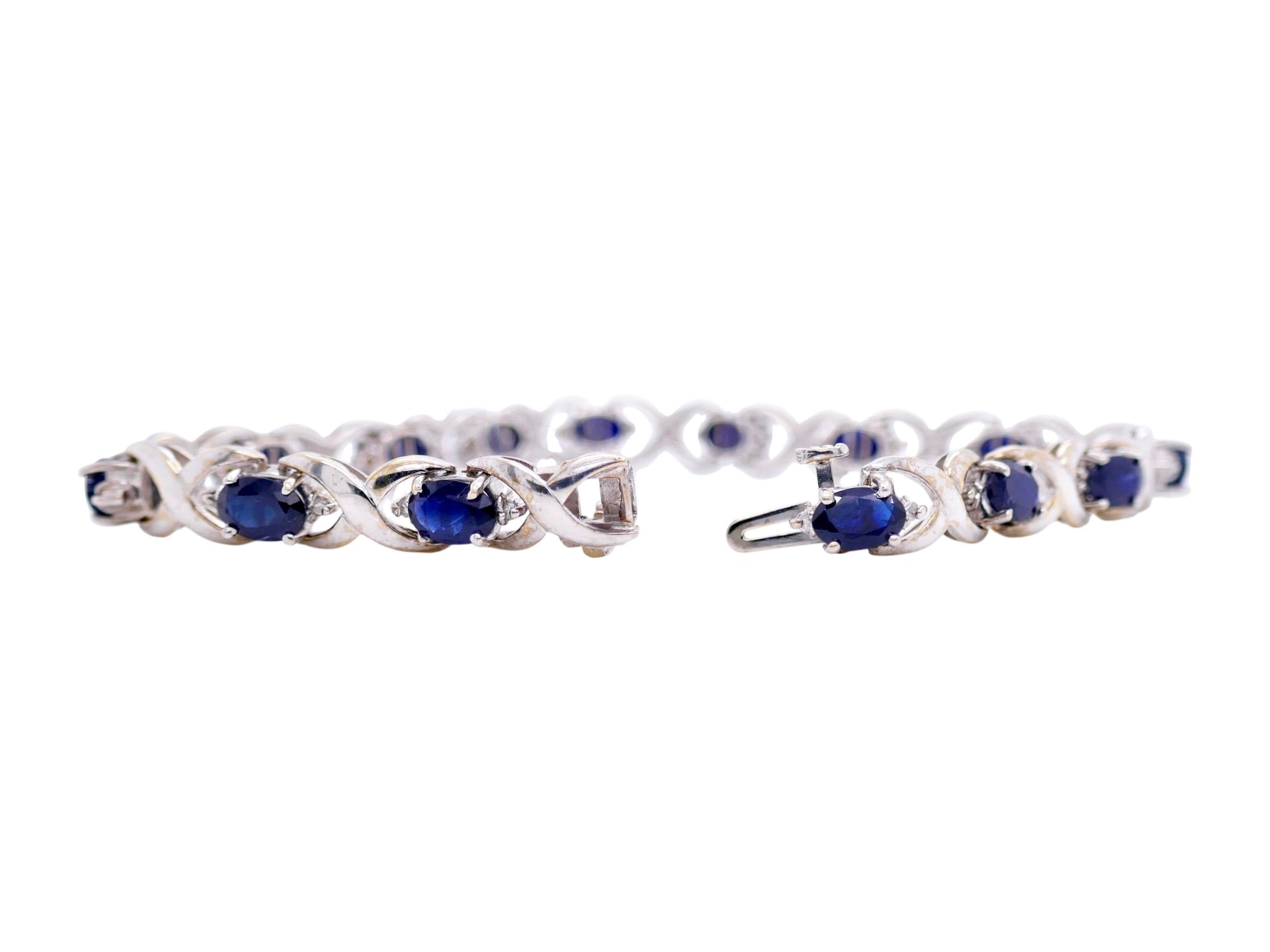 7 tcw Sapphire and Diamond 14k White Gold 7.25" Tennis Bracelet
