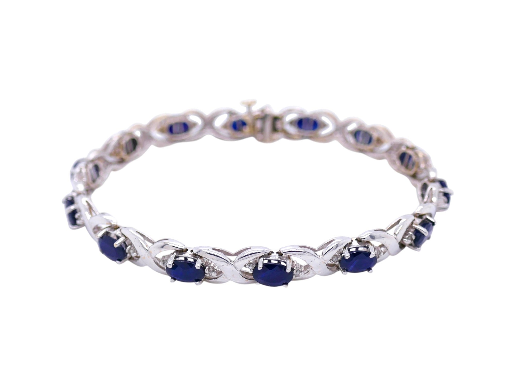 7 tcw Sapphire and Diamond 14k White Gold 7.25" Tennis Bracelet