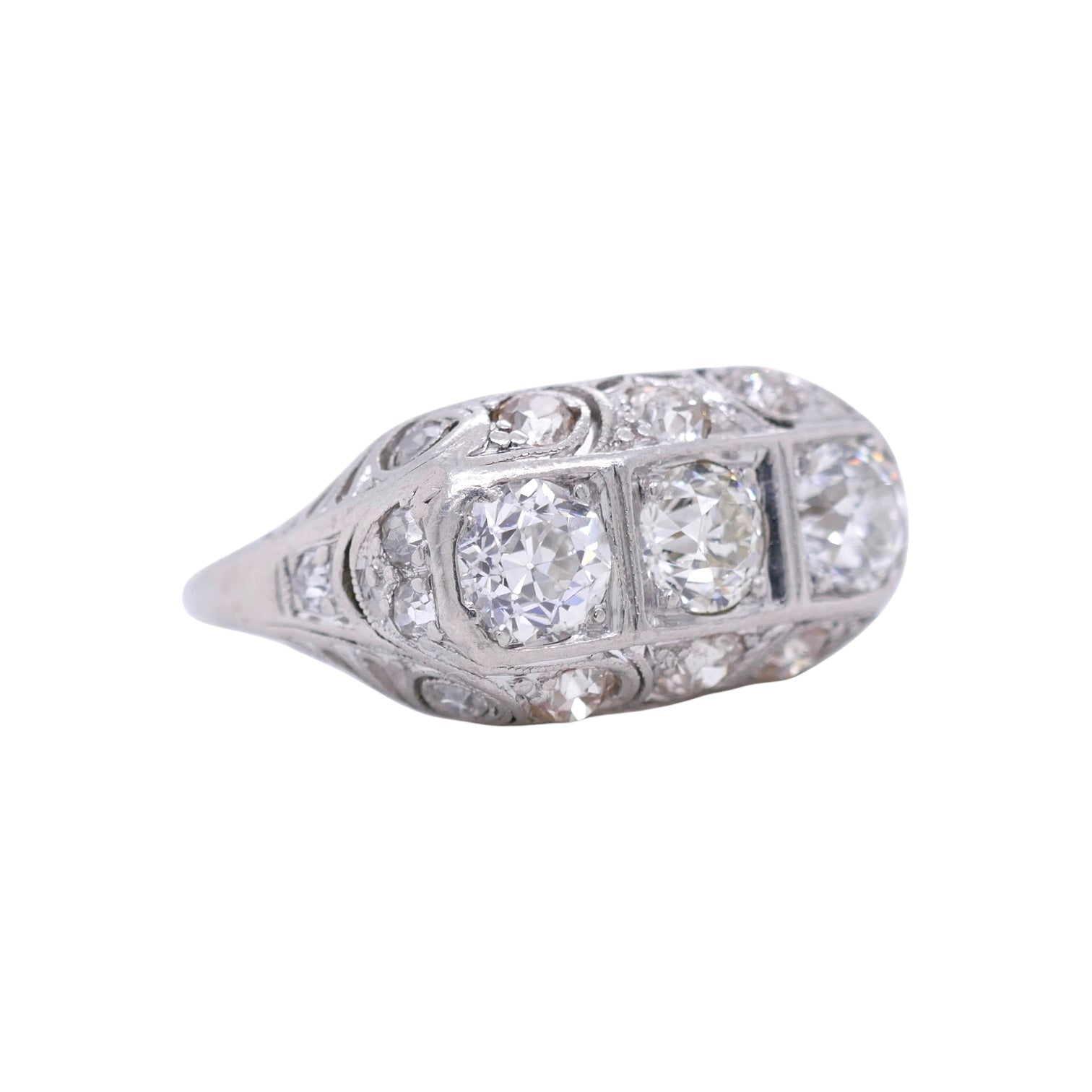 Art Deco Platinum Filigree Diamond Ring Size 6 with 1.73 tcw OEC Diamonds