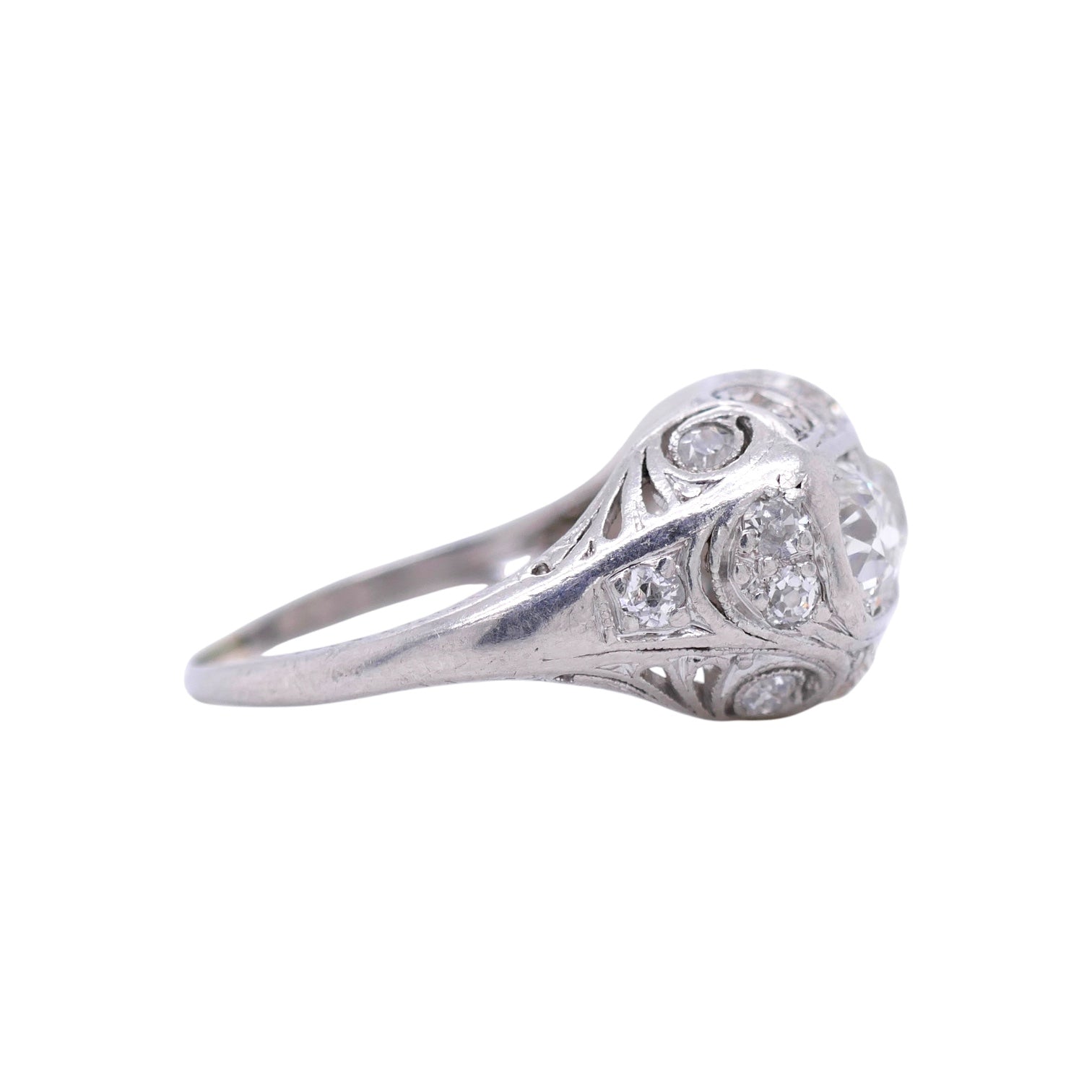 Art Deco Platinum Filigree Diamond Ring Size 6 with 1.73 tcw OEC Diamonds