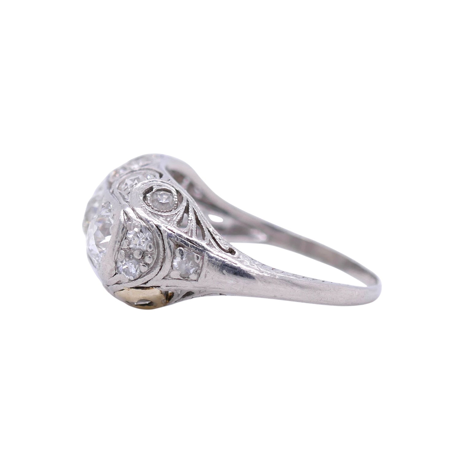 Art Deco Platinum Filigree Diamond Ring Size 6 with 1.73 tcw OEC Diamonds